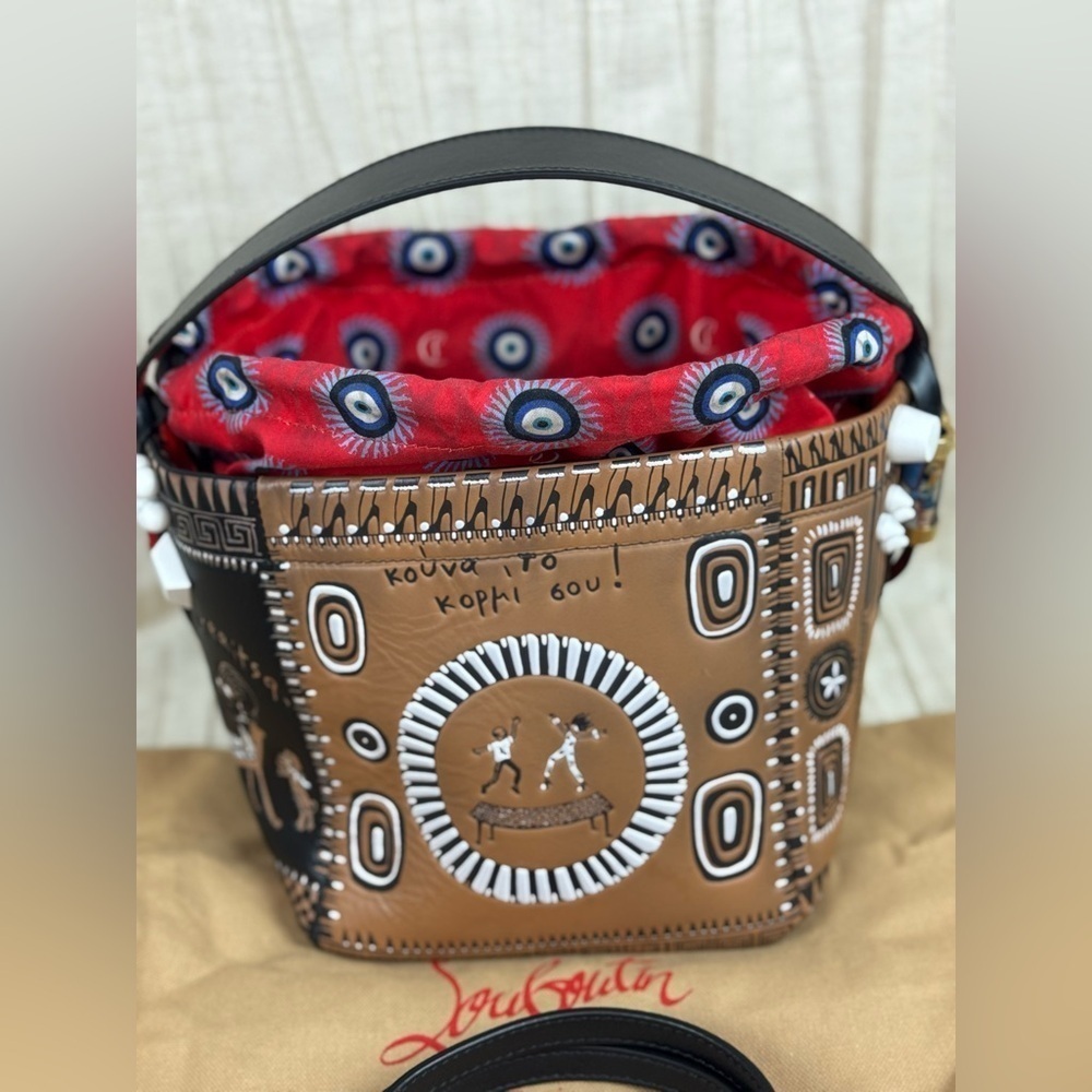 CHRISTIAN LOUBOUTIN Greekaba Mini Embossed Antique Bucket Bag In Multi/Black. - Picture 7 of 16